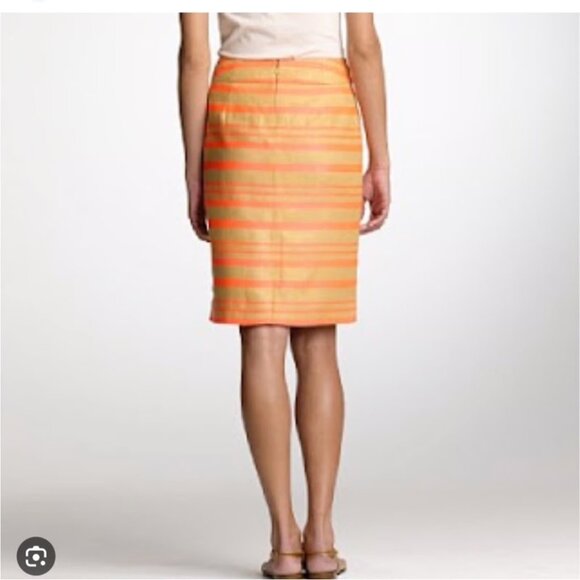 J.Crew Linen Blend Pencil Skirt Coral & Tan Stripes Size 6 - Picture 3 of 12